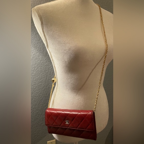 Chanel Red Lambskin Flap Long Wallet On A Unbranded Adjustable Chain With COA - Picture 6 of 14